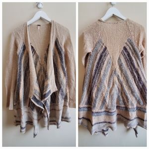 free people cozy kisses natural soft striped open cardigan sweater M